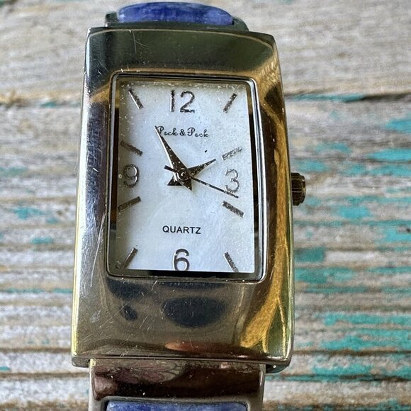 VTG Peck Peck Watch Cuff Bracelet‎ Natural Gemstone Cabochon Inlay Video 6.5 - Picture 3 of 9